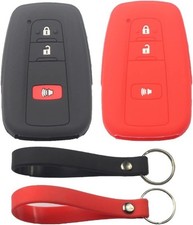 2Pcs Rubber Silicone 3 Buttons Smart Key Fob Cover Case Prote Color: Black Red