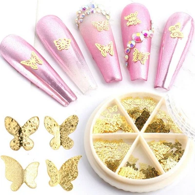 Glitter Gold Metall Aufkleber 3D Schmetterling Flocken Legierung Nail Art - Bild 1 von 4