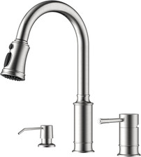 Brushed Nickel 3-Hole Kitchen Faucet with Pull-Down Sprayer  Soap Dispenser