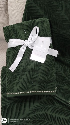 Felpinter Portugal 4 pc EMBOSSED FERN HAND & TIP TOWELS Luxury Velour Green NEW - Picture 6 of 24
