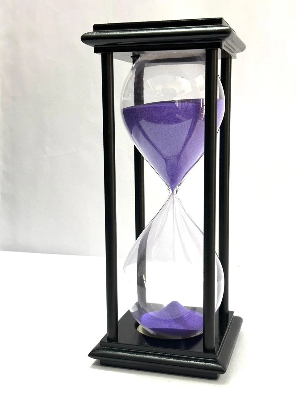 Large 12 Inch Hourglass Sand Timer with Purple Sand – 60 Minute Black Wooden San