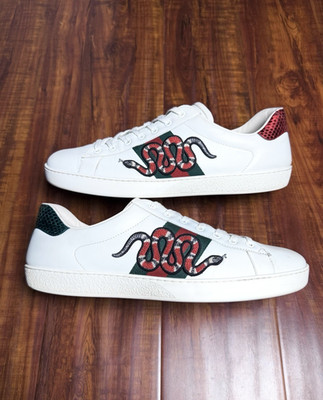 Gucci Ace Web Snake Patch White Red Green Men Leather Sneakers - Size 13G 13.5US