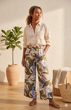 Tahari Women's 100 Linen Wide Leg Cropped Pants Sz M