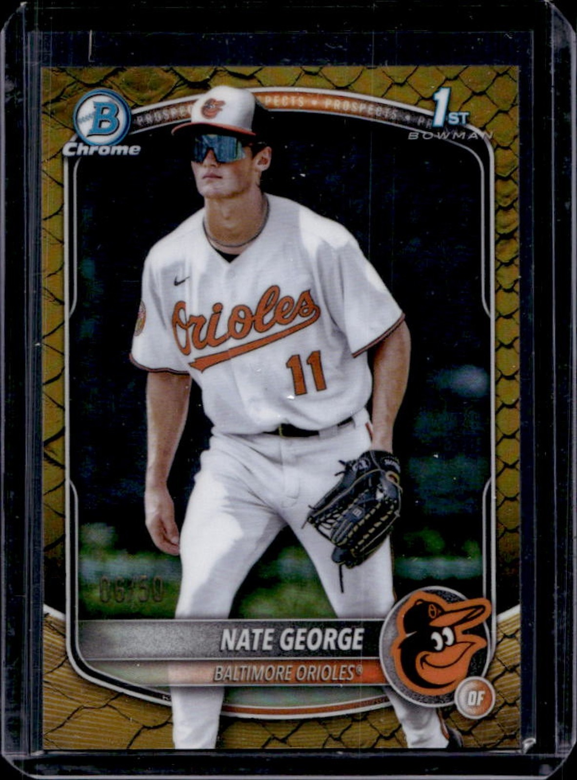 2025 Bowman Chrome Nate George Reptilian Gold Refractor 1st #/50 Orioles