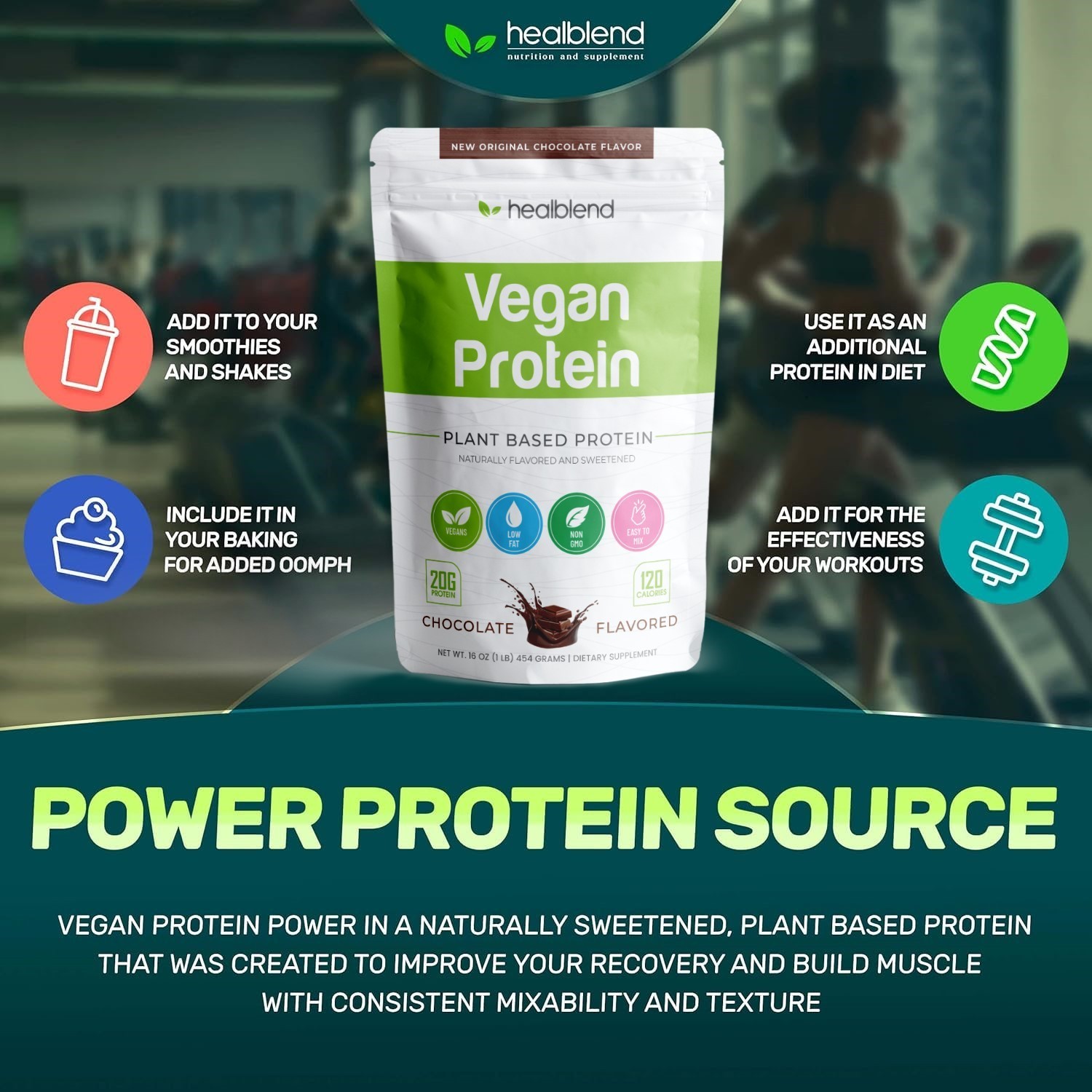 Plant Based 20g Protein Powder Isolate for Muscle Support & Recovery Supplement