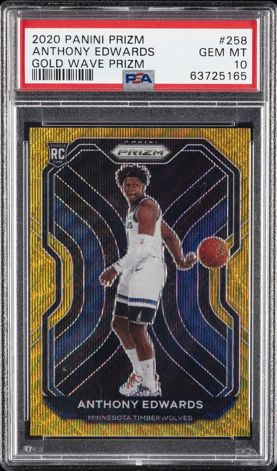 2020 PANINI PRIZM GOLD WAVE PRIZM #258 ANTHONY EDWARDS PSA 10
