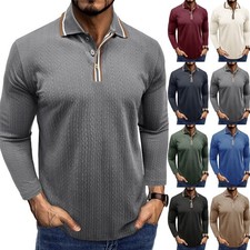 Men's Casual Long-sleeved Shirt With Lapel Pattern Solid-color Business Top