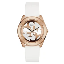 Guess Ladies G-Twist Silver Dial White Silicone Watch - W0911L5 NEW