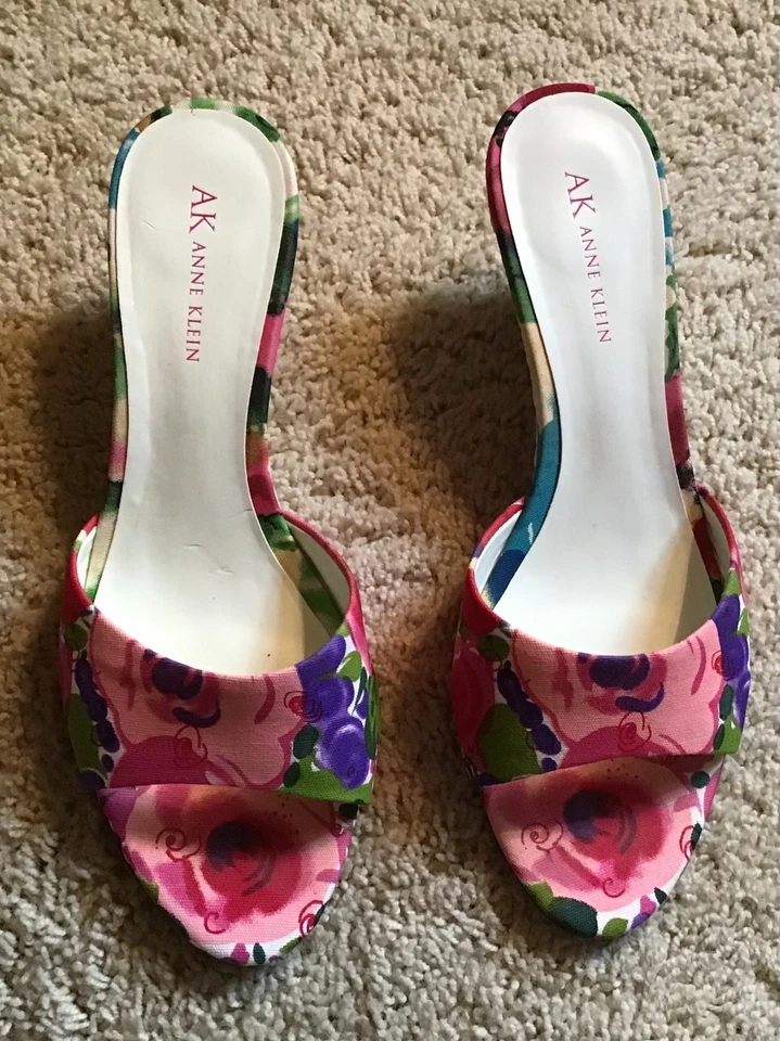 Anne Klein Akhoola Floral Multicolor Rosa Verde Púrpura Cesta Tacón de Cuña Talla 8M Foto 3 de 4