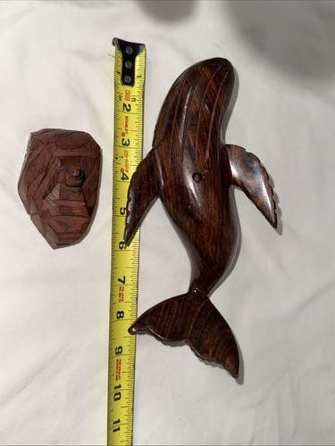 Vintage Hand Carved Mahogany Sperm Whale Orca Figurine With H.C. Mahogany Base - Picture 6 of 9