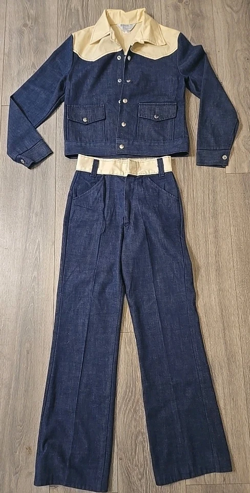 Raro Traje Denim Vintage Años 60 70 JCPenney Niños 2 Piezas Chaqueta Pantalones Talla 16 Delgado  Foto 2 de 4