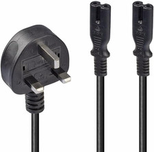 2.5M UK Mains 3 Pin Plug to 2 X IEC C7 Splitter Power Cable/Figure 8 Lead