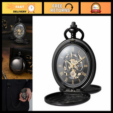 Vintage Mechanical Pocket Watch with Chain - Classic Handwind, Roman Numerals, U