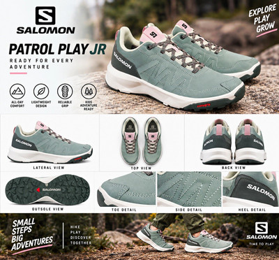 Salomon Patrol Play JR Contagrip Gray Low Top Lace-Up Shoes US 6 Medium