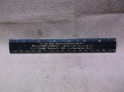 VINTAGE COLLECTIBLE PARADISE PA BOLLINGER INSURANCE AGENCY NATIONWIDE 7 IN RULER