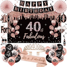 40Th Birthday Decorations for Women, Happy 40Th Birthday Banner Crown Sash