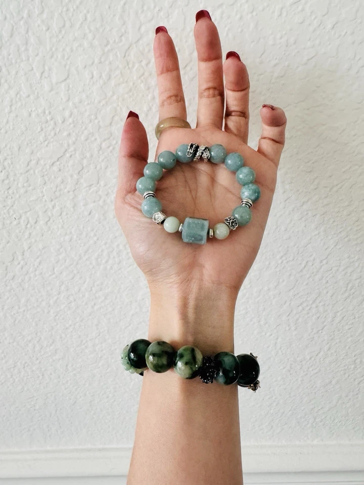 Pulsera de jadeíta natural hágalo usted mismo 5,5 pulgadas Foto 4 de 4
