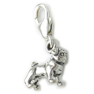 Mops Hund WINZIG Sterling Silber Clip Charm 0,925 x 1 Mops Hunde Charms