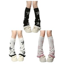 Gothic Punk Leg Cover Socks Women Star Knit Street Ruffle Trim Flared Leg Warmer