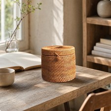 Freestanding Rattan Toilet Paper Holder with Lid Lidded Woven Rattan Toilet
