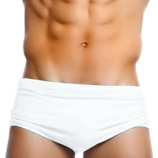 Men's White Swim Trunks Briefs Bikini Beach Surfboard Shorts Swimsuit Swimwear