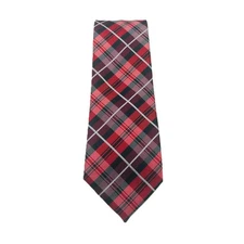 BARRY WANG Hand Tailored 100% Silk Red & Silver Plaid Neck Tie - FREE SHIPPING!