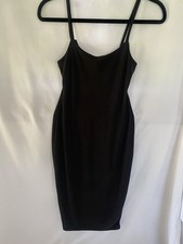 Uptown Black Scoop Neck Spaghetti Strap Bodycon Midi Dress Stretch Size M