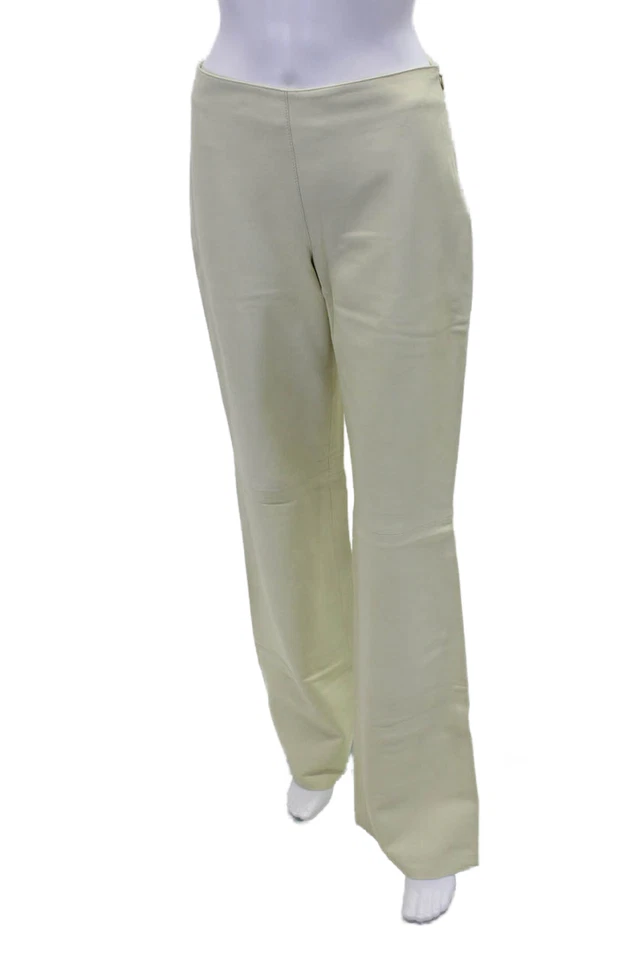 Pantalones de pierna recta de cuero tiro alto con cremallera lateral Agnona para mujer blancos talla IT 42 Foto 2 de 4