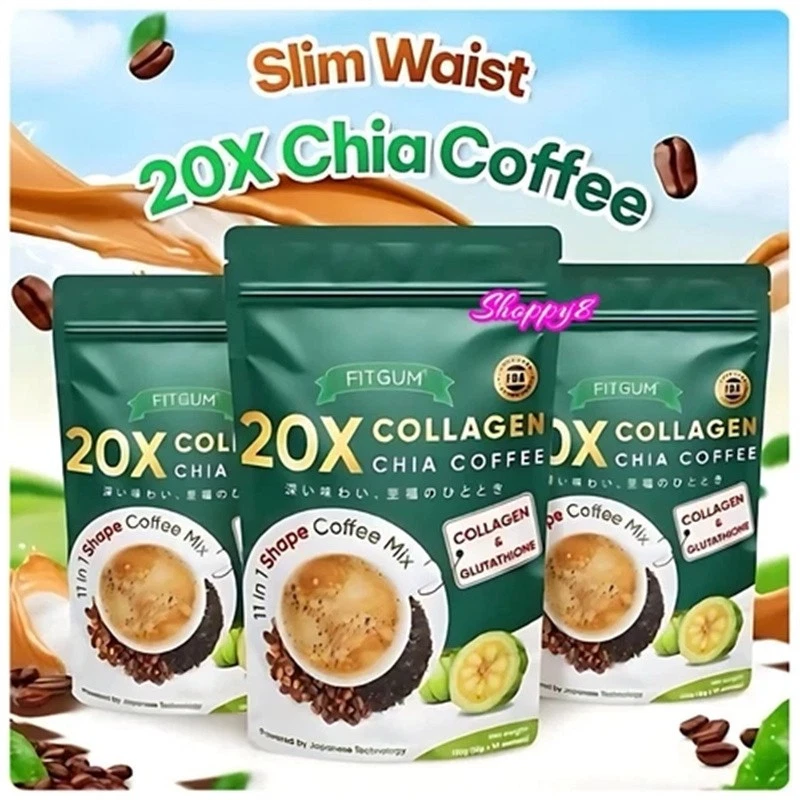 Mix 12g X10 Sachets Coffee 11 in 1 Coffee FITGUM 20X Collagen Chia - Image 2 of 4