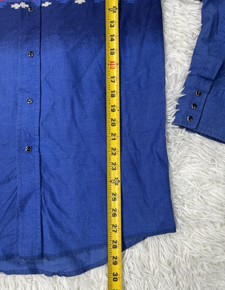 Mens Vintage Wrangler Aztec Cowboy Western Shirt Blue Snap Buttons Size Medium - Image 3 of 4