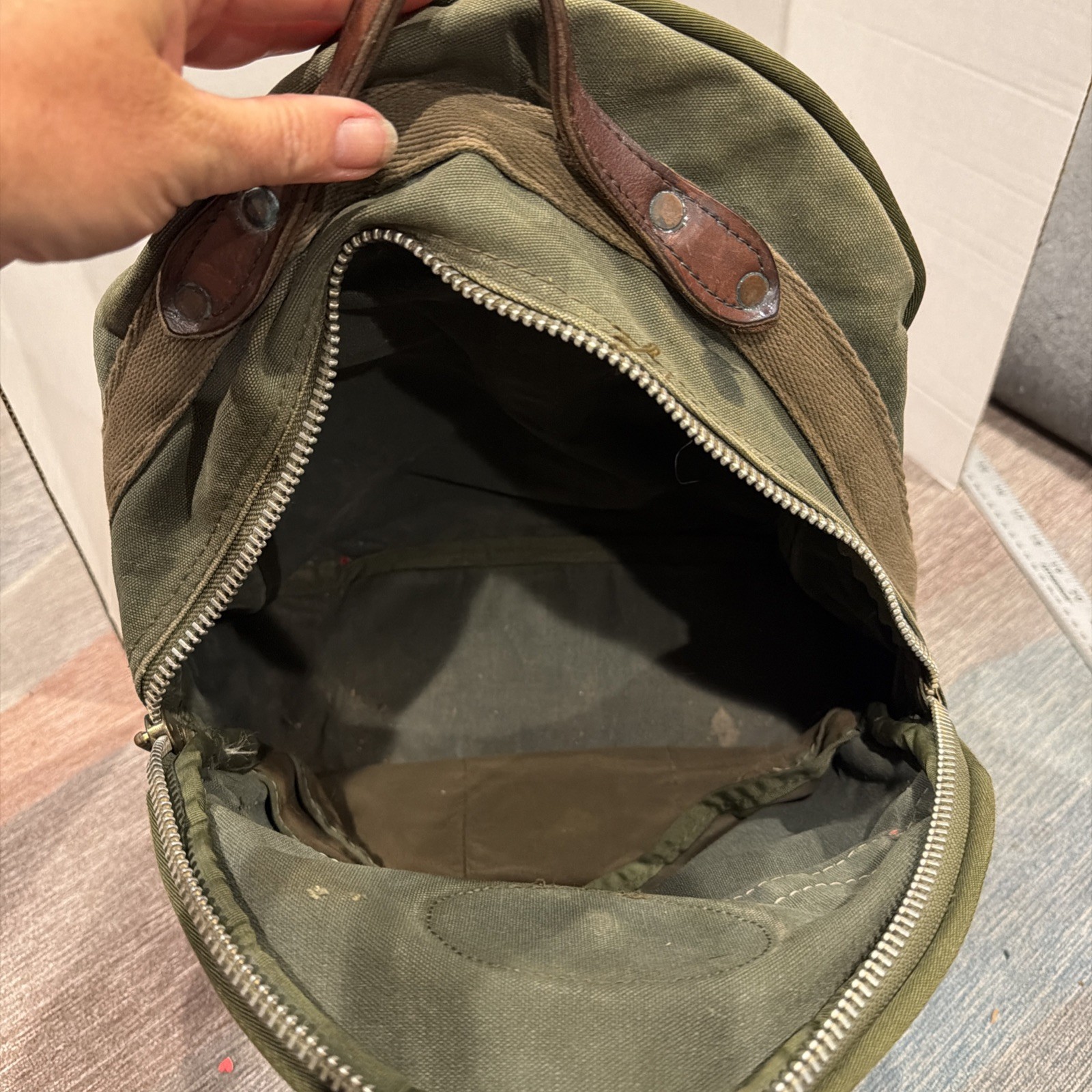 Orvis Battenkill Canvas Leather Backpack Green Br… - image 7