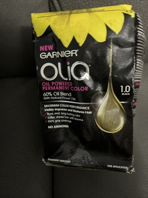 GARNIER OLIA OIL POWERED PERMANENT HAIR COLOR 1.0 BLACK DISTRESSED BOX