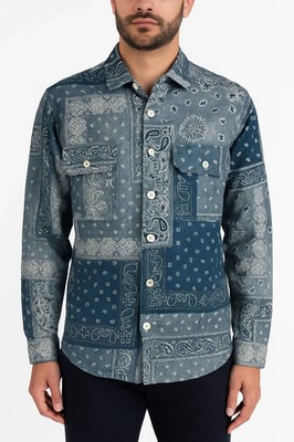 WHITE SAND Hemd Over Fantasie Blau Patchwork SU20 294 MADE IN ITALY
