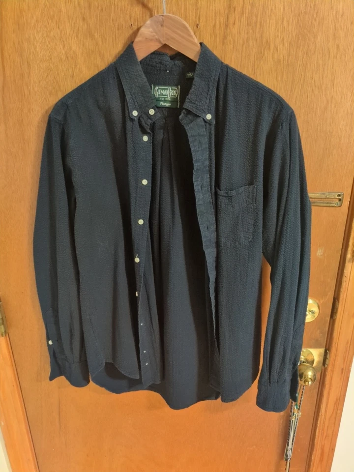 gitman vintage gitman bros indigo overdyed seersucker shirt - size L - Image 3 of 4