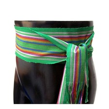 Green Multicolor Striped Sash, Vtg NOS Hand Woven Cotton Fabric Long Belt SA62
