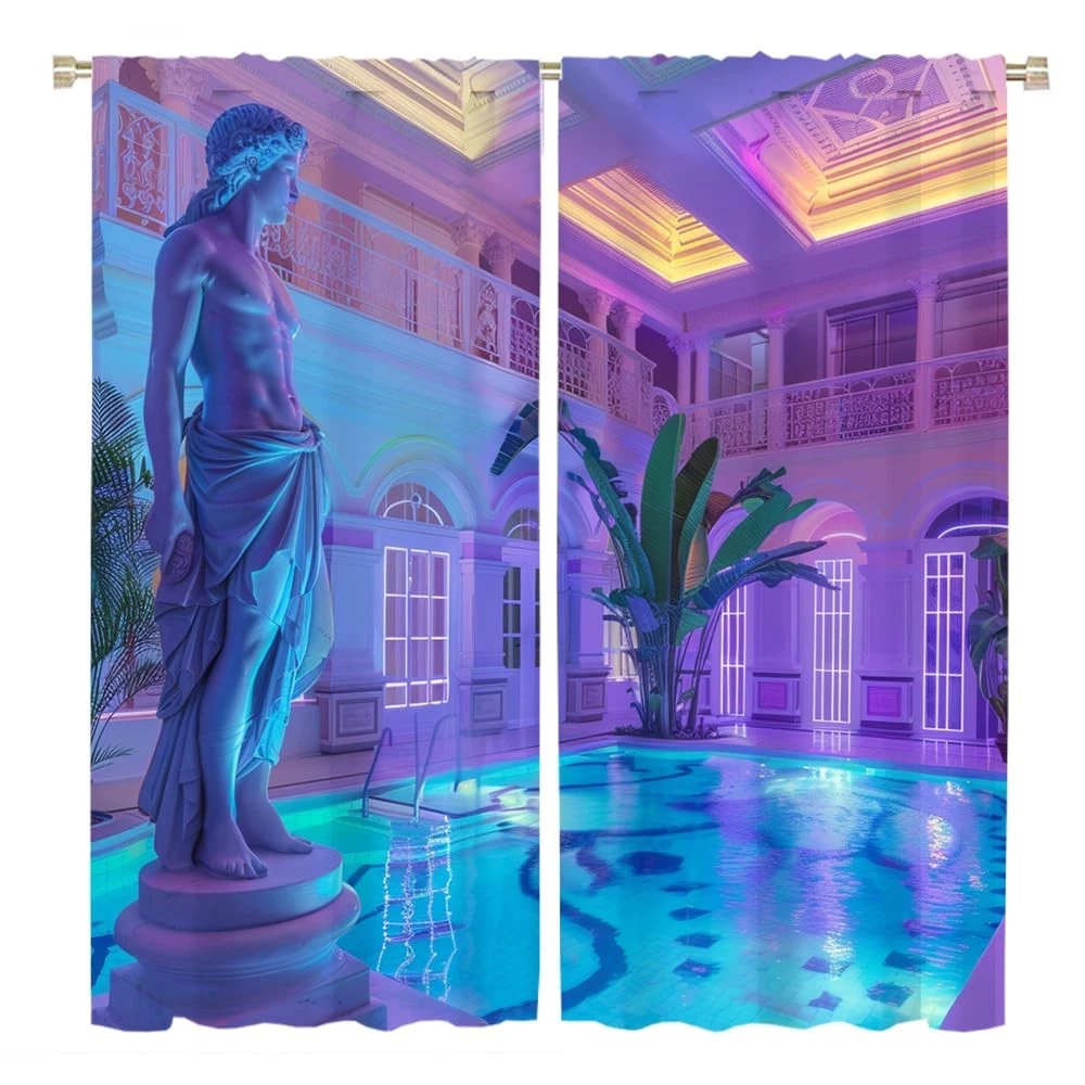 Brebasf Fantasy Neon Ancient Sculpture Curtains,Aesthetic Art Castle Arch Vap...