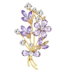 Purple Rhinestone Flower Bouquet Brooch Pin Vintage Floral Pin Women Gift USA