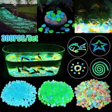 300PCS Glow Pebbles Dark Garden Glowing Rocks Fish Tank Luminous Stone Decor