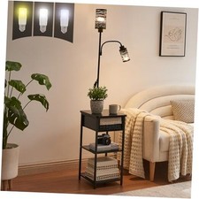 Floor Lamp with End Table, Side Table with Lamp Attached, Bedside Nightstand