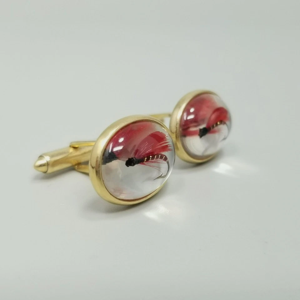 Vintage Krementz Fly Fishing Cuff Links Real Mini Hooks Encased In Resin - Image 3 of 4
