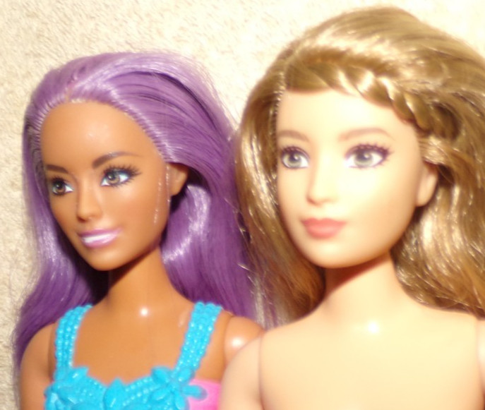 Barbie Fashionistas Curvy Doll Lot of 2-#159 Purple Hair,#181 Blonde Braid -Nude