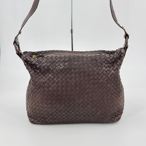 BOTTEGA VENETA Intrecciato Patent Leather Brown Women Shoulder Bag