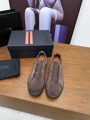 Zegna Triple Stitch Second Skin Suede Slip On Sneaker Taupe Men Shoes EU 39-46
