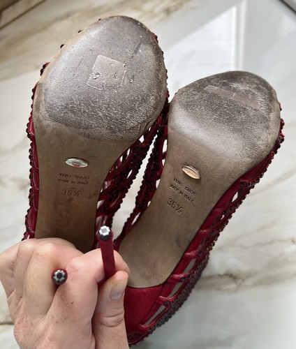 Sergio Rossi Mermaid 36.5 6.5 Swarovski Crystal Red Burgundy Cage Shoes - Picture 15 of 16