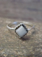 Zuni Indian Sterling Silver White Mother of Pearl Ring by Rosetta - Size 4