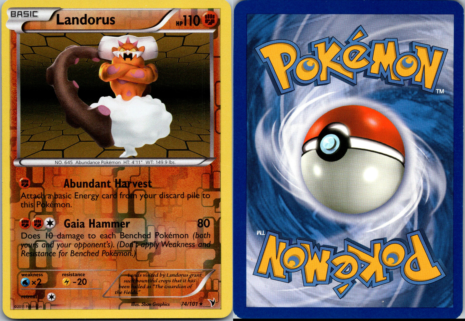 Landorus Reverse Holo Noble Victories 2011 # 74/101 Pokémon TCG