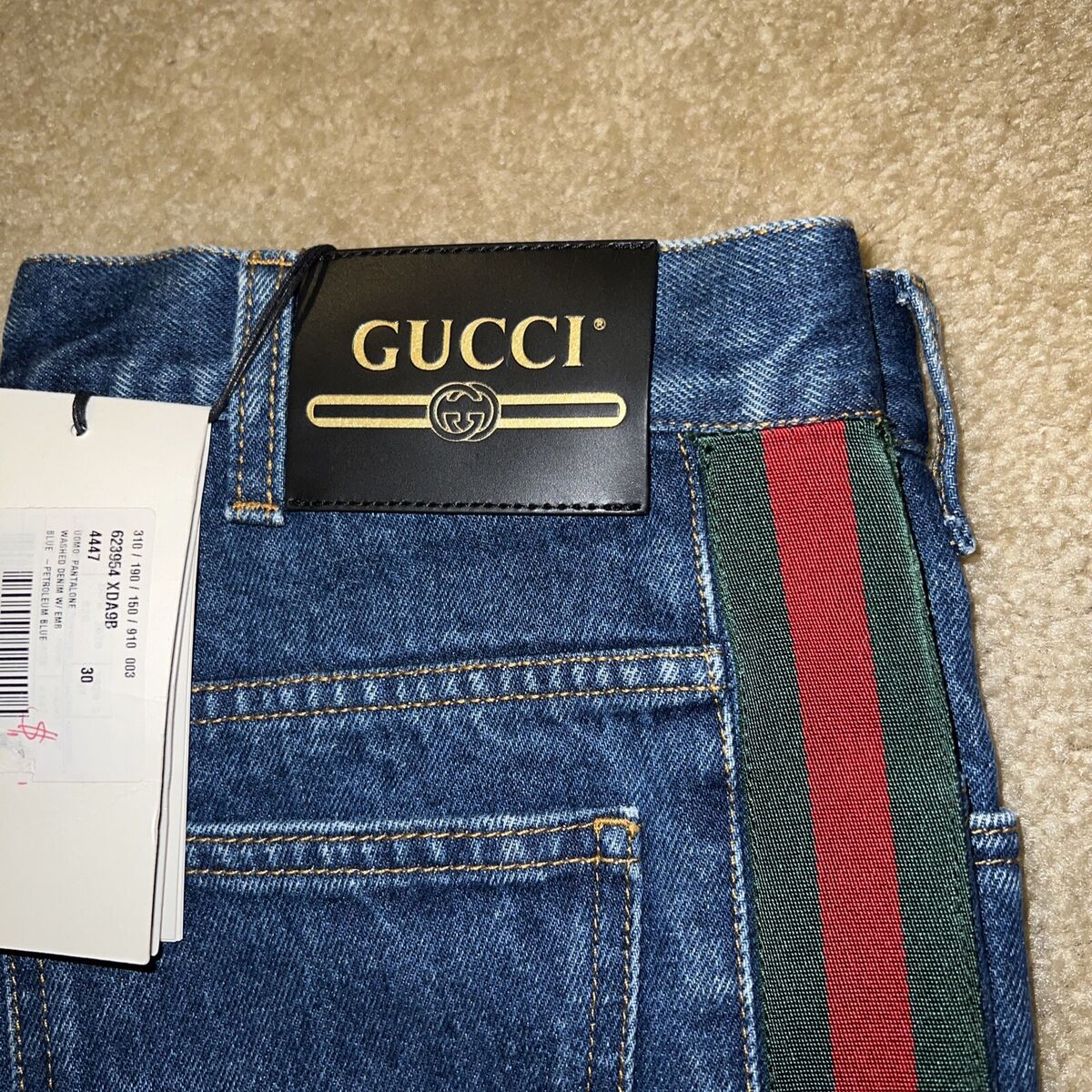 Gucci Classic Web Stripe Washed Denim Petroleum Straight Gucci Classic Web Stripe Washed Denim Petroleum Straight