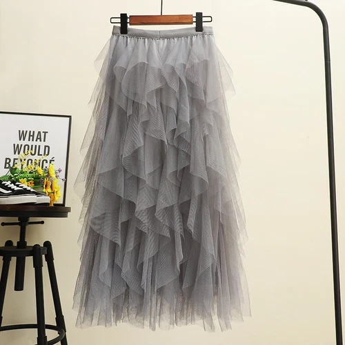 Sommer Damen Tüllrock Elegant Elastische Taille Fee Lang A-Linie Tutu Röcke - Bild 24 von 39