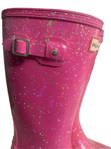 Botas de lluvia Hunter Sparkle rosa oscuro de goma UK2 US 3/4b brillantes niñas niños pequeños - Imagen 3 de 9