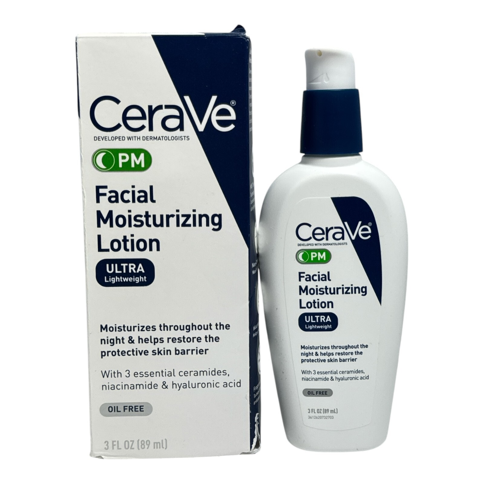 CeraVe PM Facial Moisturizing Lotion Ultra Lightweight Oil-Free 3oz 89ml Hydrating Night Cream